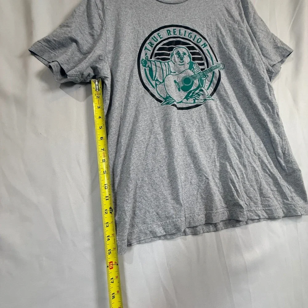 True Religion Buddha Guitar Graphic T Shirt Mens Large Gray Short Sleeve Crew‎